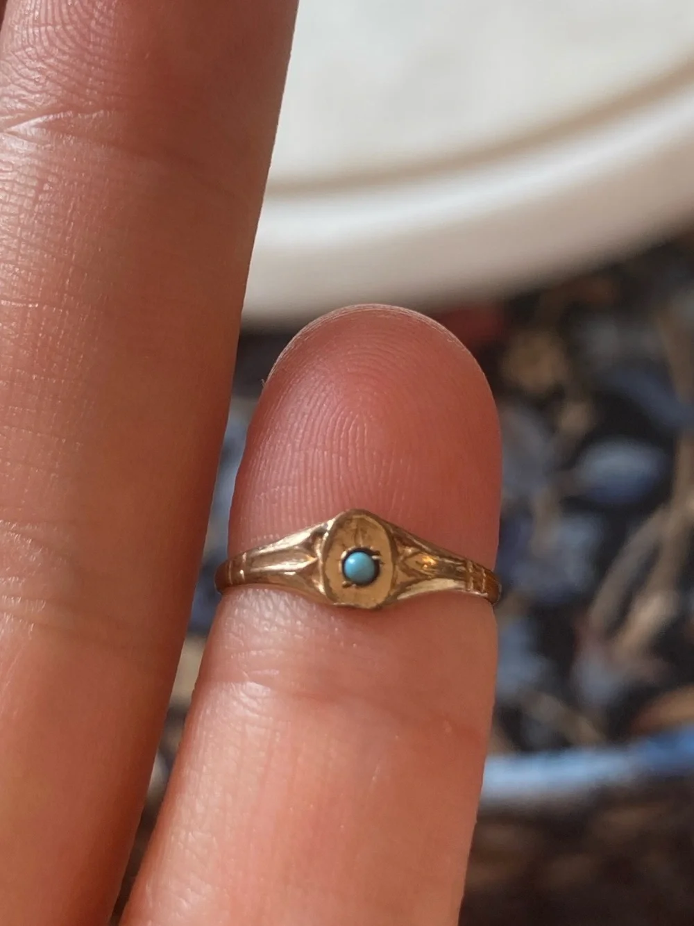 Antique Victorian Turquoise Gold-Filled Ring, Tiny Size, As Is